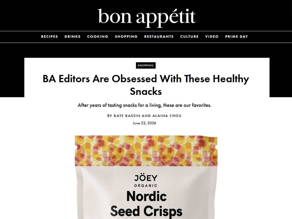Jöey Nordic Seed Crisps featured in Bon Appétit's roundup of editors' favourite healthy snacks